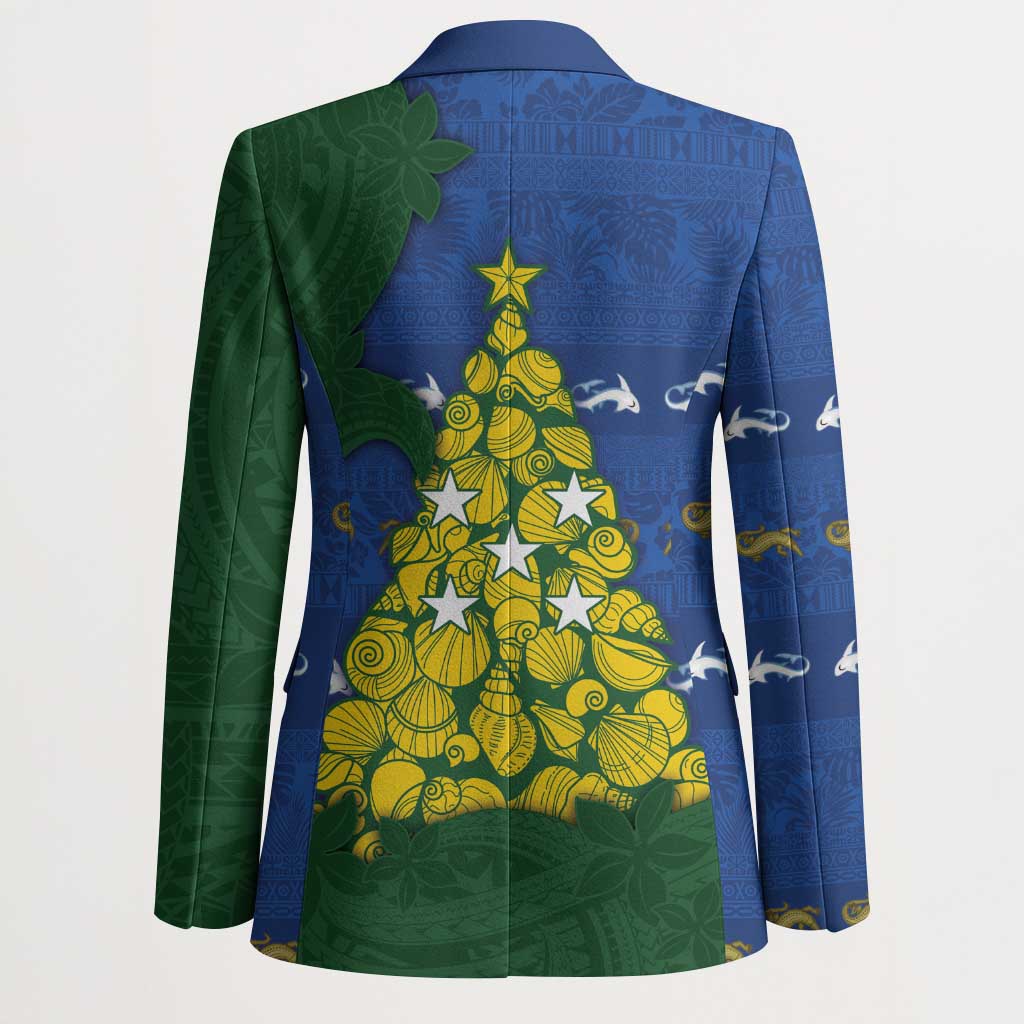 Solomon Islands Christmas Blazer Seashell Xmas Tree Tribal Waves - Polynesian Pride