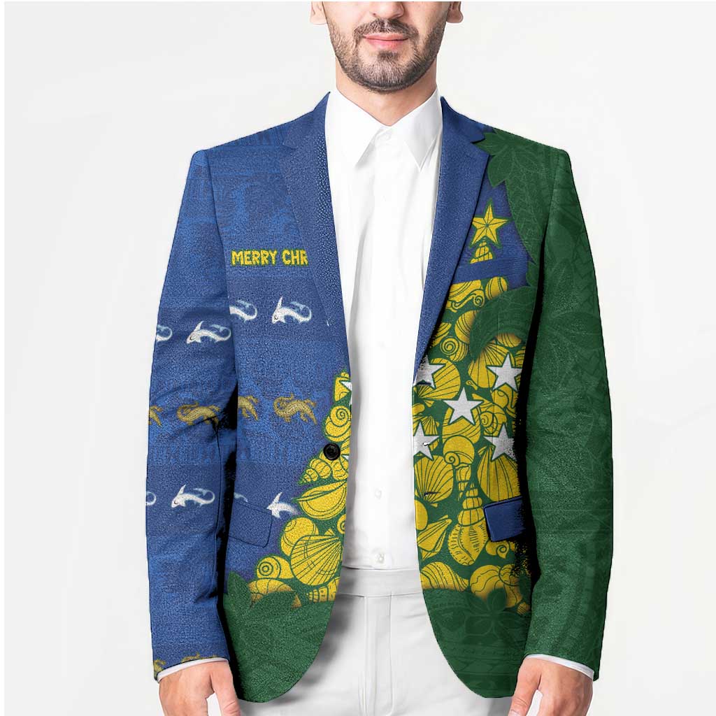 Solomon Islands Christmas Blazer Seashell Xmas Tree Tribal Waves - Polynesian Pride