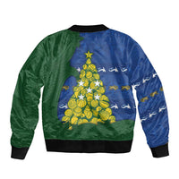 Solomon Islands Christmas Bomber Jacket Seashell Xmas Tree Tribal Waves - Polynesian Pride