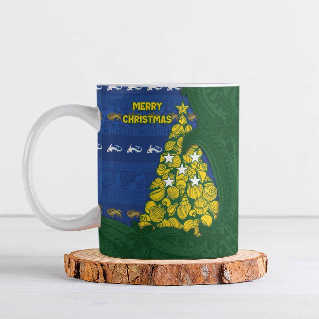 Solomon Islands Christmas Ceramic Mug Seashell Xmas Tree Tribal Waves - Polynesian Pride