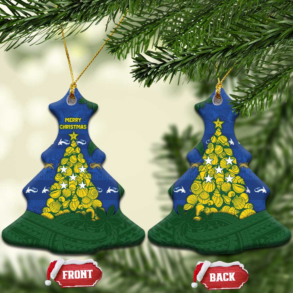 Solomon Islands Christmas Ceramic Ornament Seashell Xmas Tree Tribal Waves - Polynesian Pride