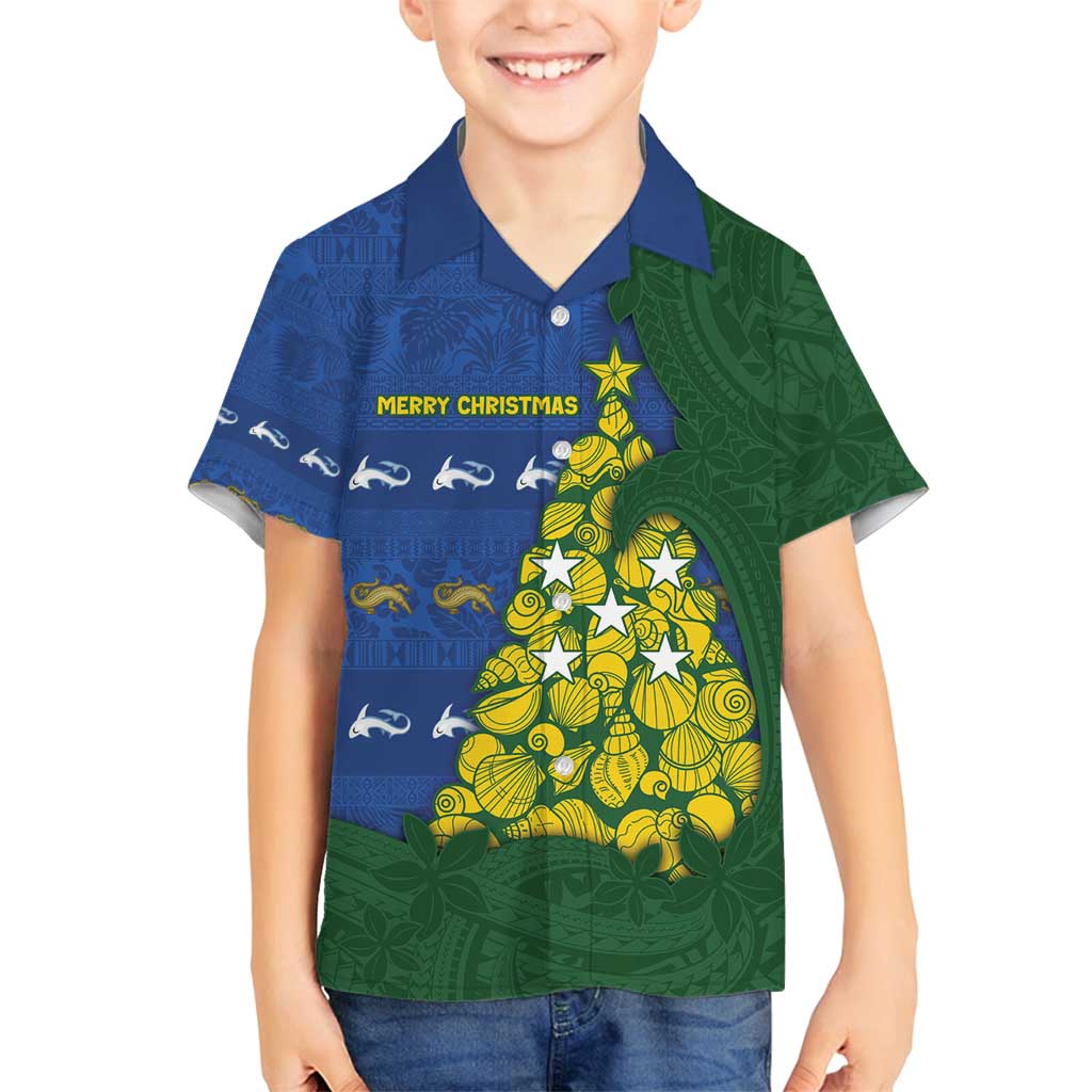 Solomon Islands Christmas Family Matching Puletasi and Hawaiian Shirt Seashell Xmas Tree Tribal Waves - Polynesian Pride