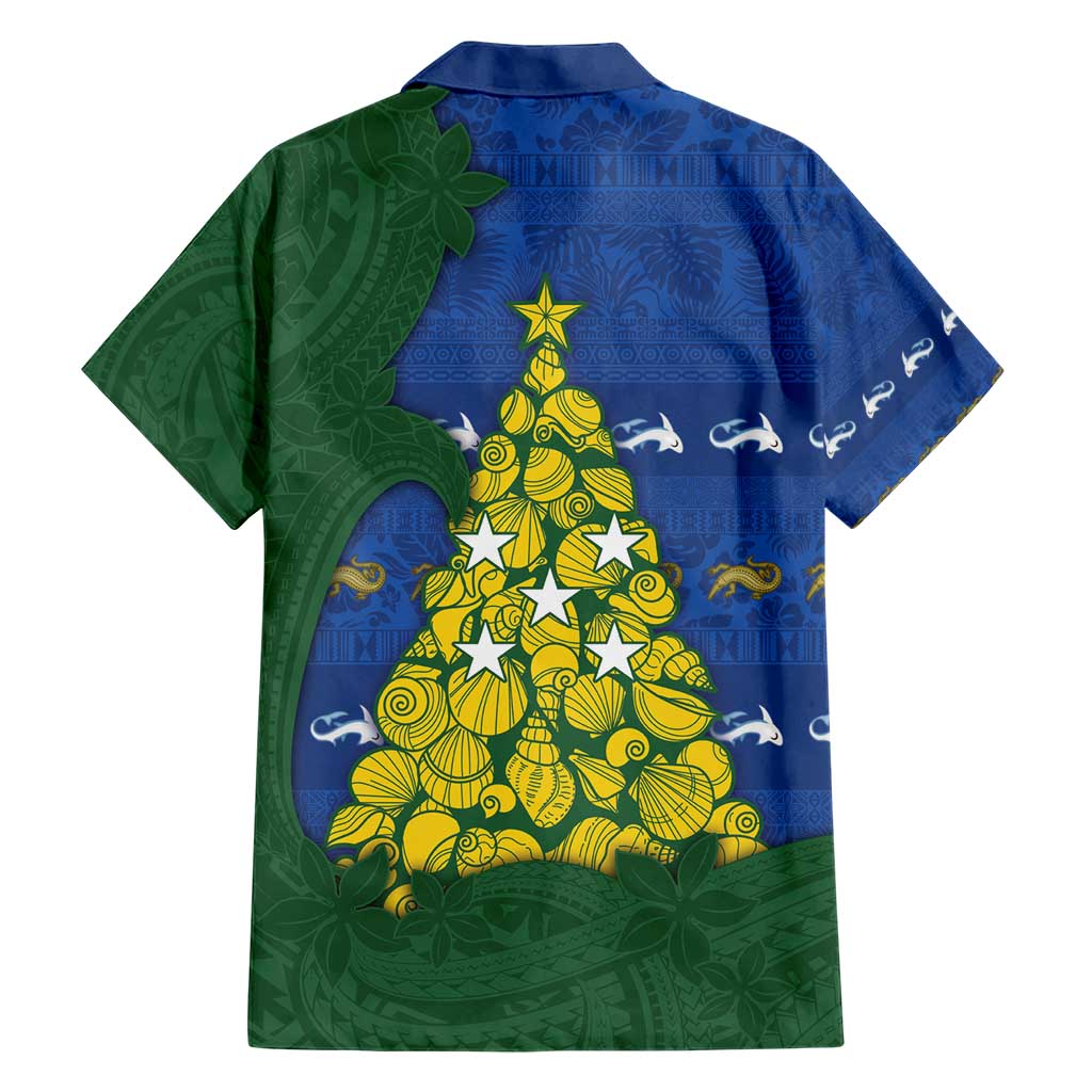 Solomon Islands Christmas Family Matching Short Sleeve Bodycon Dress and Hawaiian Shirt Seashell Xmas Tree Tribal Waves - Polynesian Pride