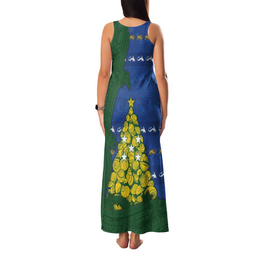 Solomon Islands Christmas Family Matching Tank Maxi Dress and Hawaiian Shirt Seashell Xmas Tree Tribal Waves - Polynesian Pride