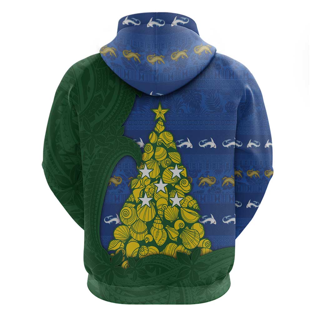 Solomon Islands Christmas Hoodie Seashell Xmas Tree Tribal Waves - Polynesian Pride
