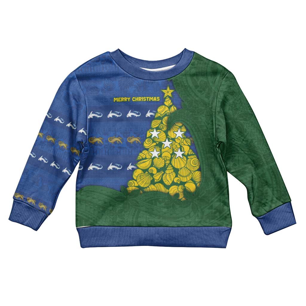 Solomon Islands Christmas Kid Ugly Christmas Sweater Seashell Xmas Tree Tribal Waves - Polynesian Pride