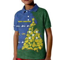 Solomon Islands Christmas Kid Polo Shirt Seashell Xmas Tree Tribal Waves - Polynesian Pride