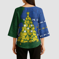 Solomon Islands Christmas Kimono Sleeve Blouse Seashell Xmas Tree Tribal Waves - Polynesian Pride