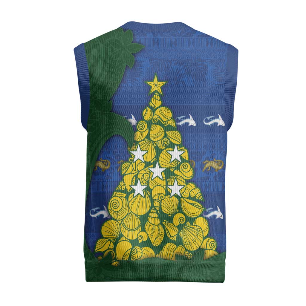 Solomon Islands Christmas Knitted V-Neck Vest Seashell Xmas Tree Tribal Waves - Polynesian Pride
