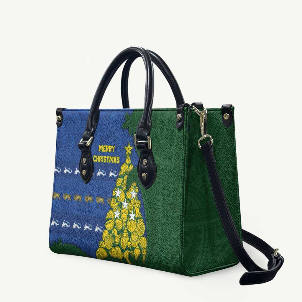 Solomon Islands Christmas Leather Bag Seashell Xmas Tree Tribal Waves - Polynesian Pride