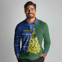 Solomon Islands Christmas Long Sleeve Polo Shirt Seashell Xmas Tree Tribal Waves - Polynesian Pride