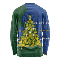 Solomon Islands Christmas Long Sleeve Shirt Seashell Xmas Tree Tribal Waves - Polynesian Pride