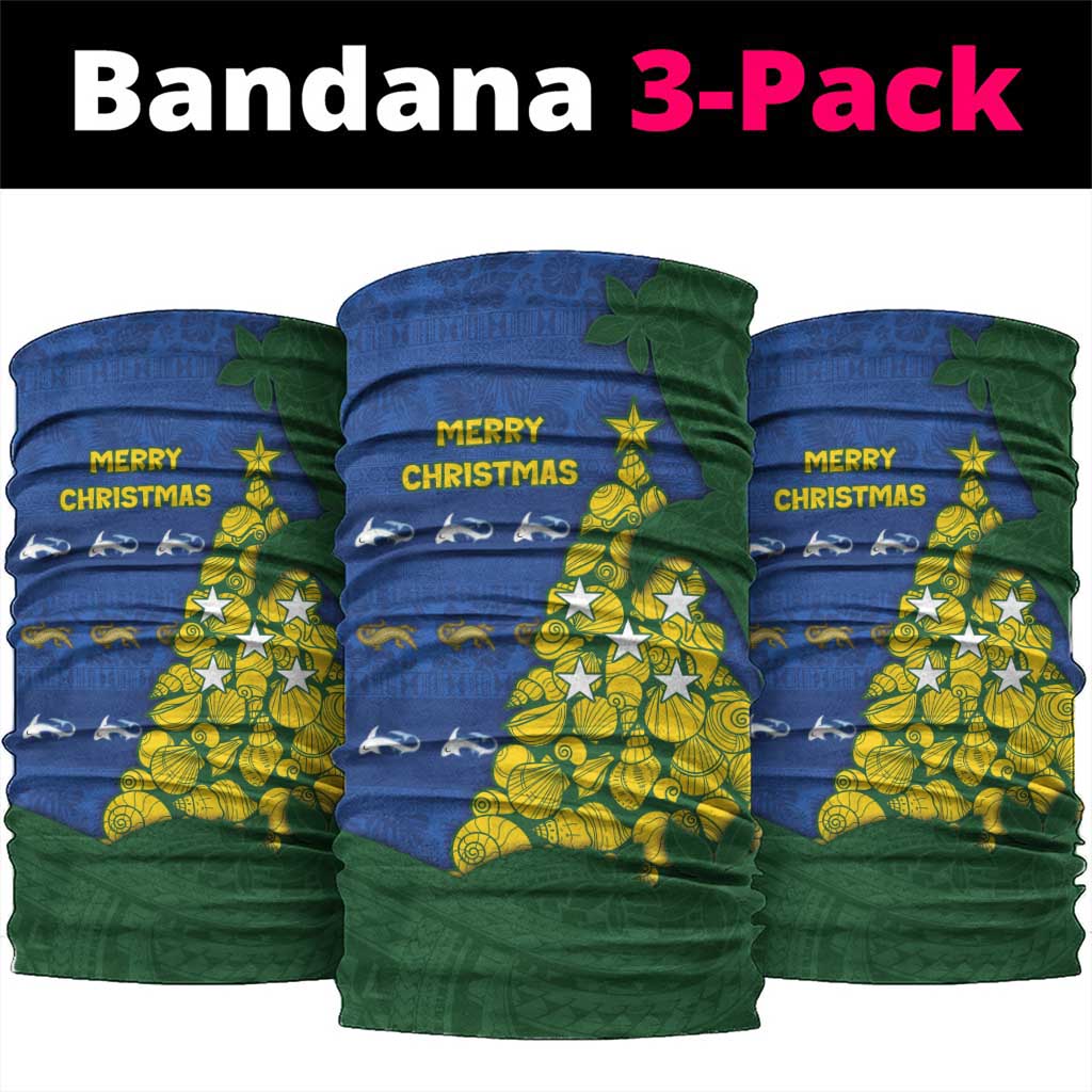 Solomon Islands Christmas Neck Gaiter Seashell Xmas Tree Tribal Waves - Polynesian Pride