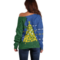 Solomon Islands Christmas Off Shoulder Sweater Seashell Xmas Tree Tribal Waves - Polynesian Pride