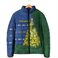 Solomon Islands Christmas Padded Jacket Seashell Xmas Tree Tribal Waves - Polynesian Pride