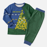 Solomon Islands Christmas Pajama Set Seashell Xmas Tree Tribal Waves - Polynesian Pride