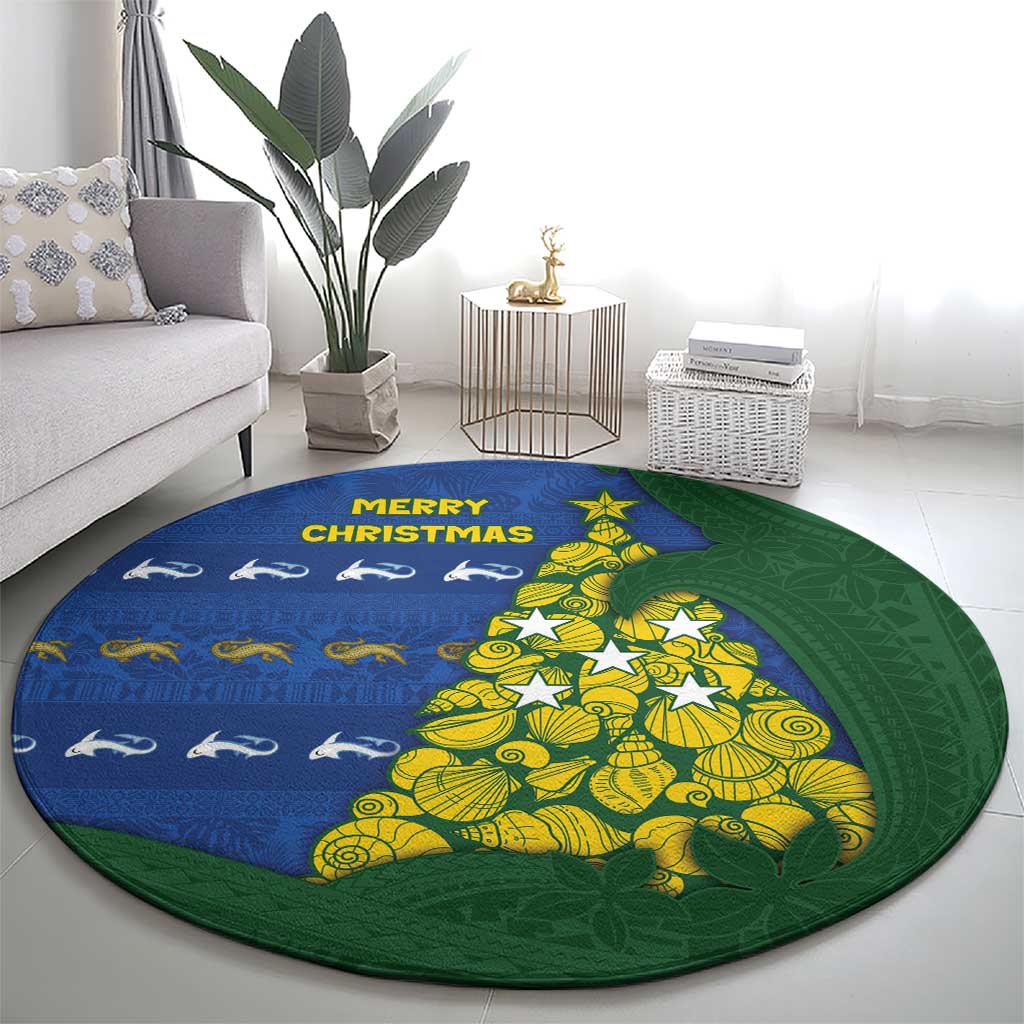 Solomon Islands Christmas Round Carpet Seashell Xmas Tree Tribal Waves - Polynesian Pride