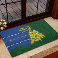 Solomon Islands Christmas Rubber Doormat Seashell Xmas Tree Tribal Waves - Polynesian Pride