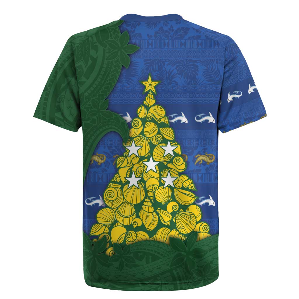Solomon Islands Christmas Rugby Jersey Seashell Xmas Tree Tribal Waves - Polynesian Pride