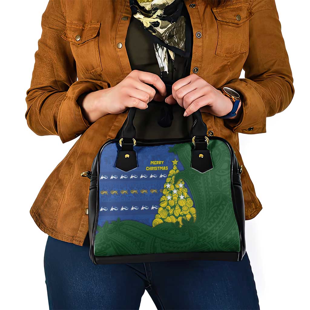 Solomon Islands Christmas Shoulder Handbag Seashell Xmas Tree Tribal Waves - Polynesian Pride