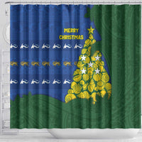 Solomon Islands Christmas Shower Curtain Seashell Xmas Tree Tribal Waves - Polynesian Pride