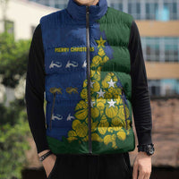 Solomon Islands Christmas Sleeveless Puffer Jacket Seashell Xmas Tree Tribal Waves - Polynesian Pride