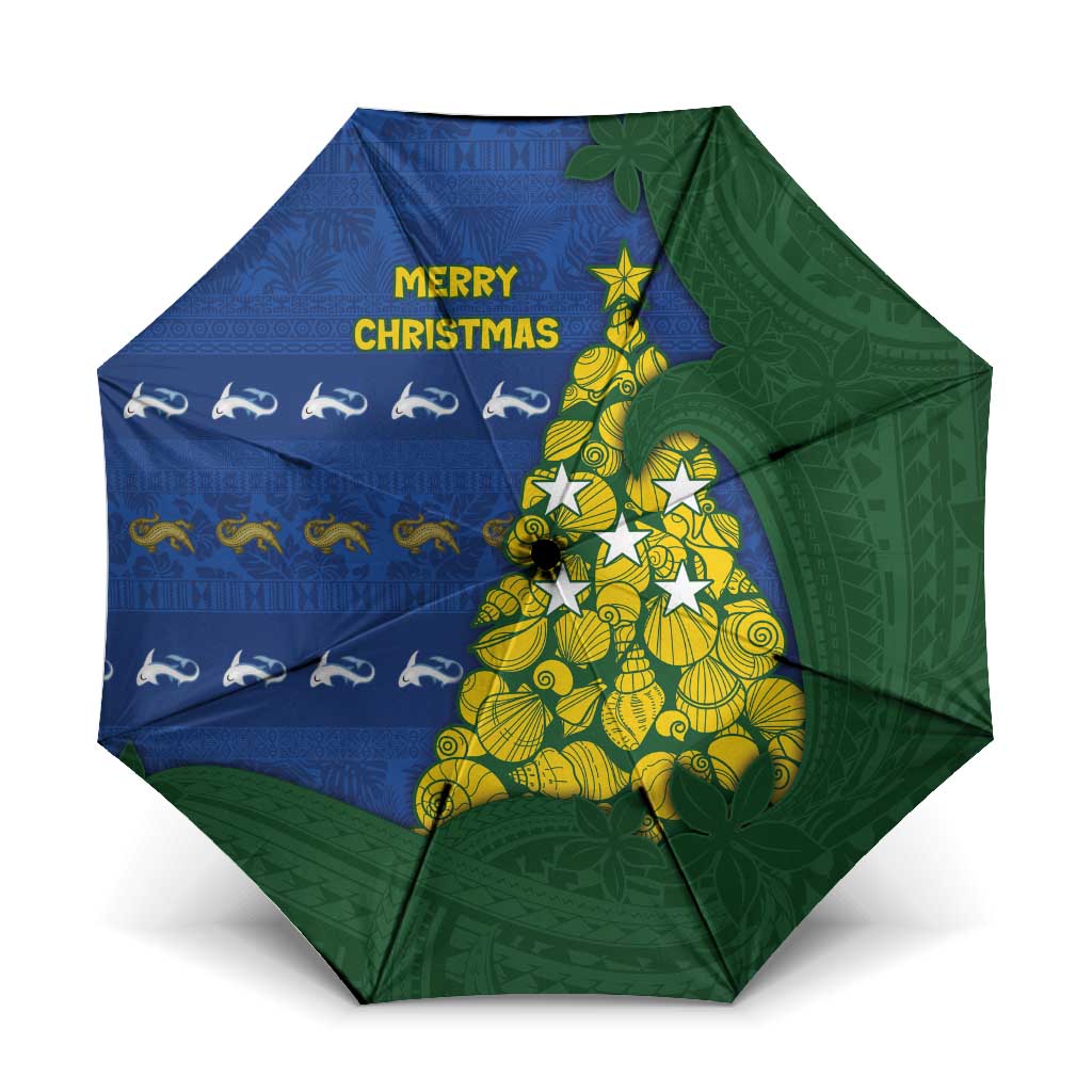 Solomon Islands Christmas Umbrella Seashell Xmas Tree Tribal Waves - Polynesian Pride