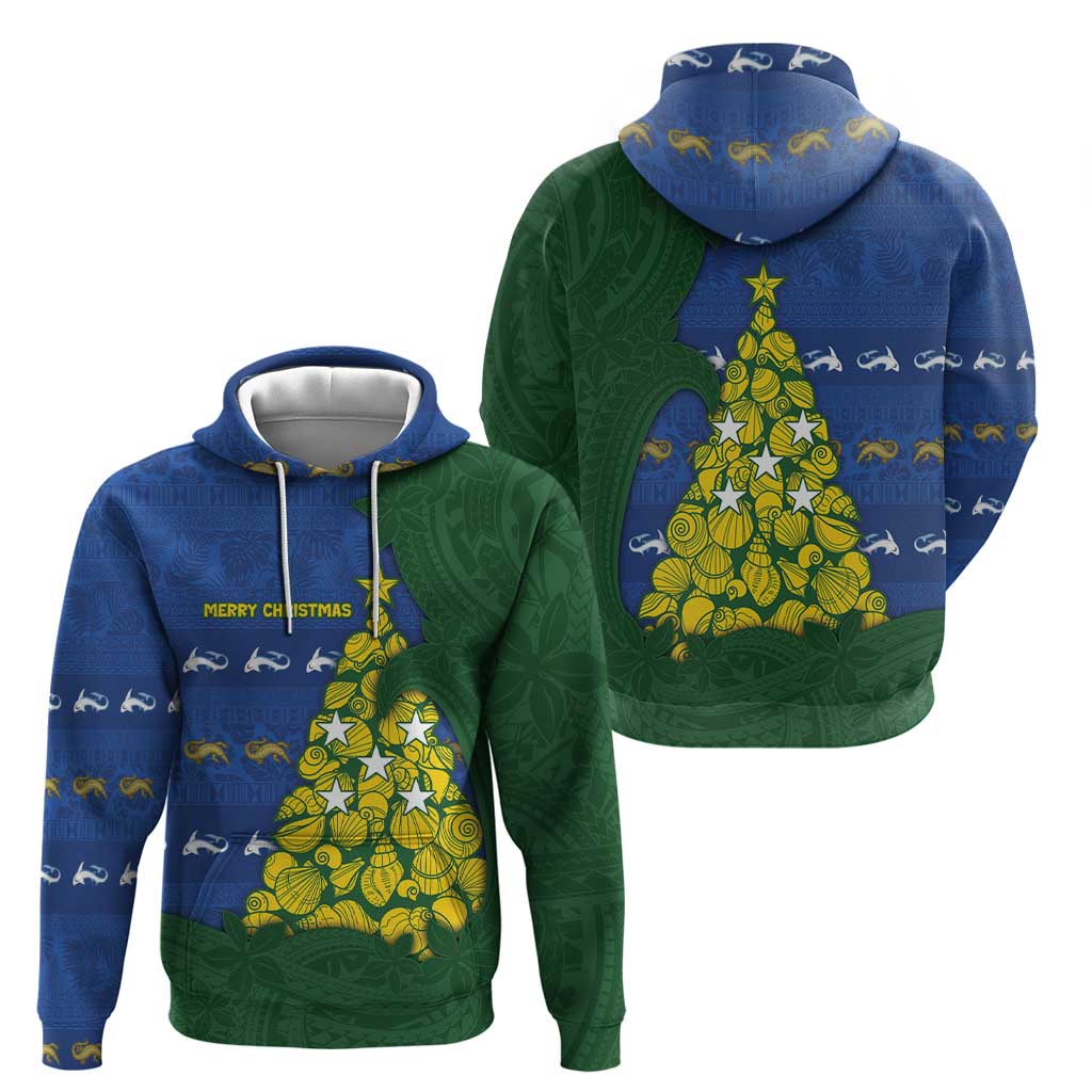 Solomon Islands Christmas Zip Hoodie Seashell Xmas Tree Tribal Waves - Polynesian Pride