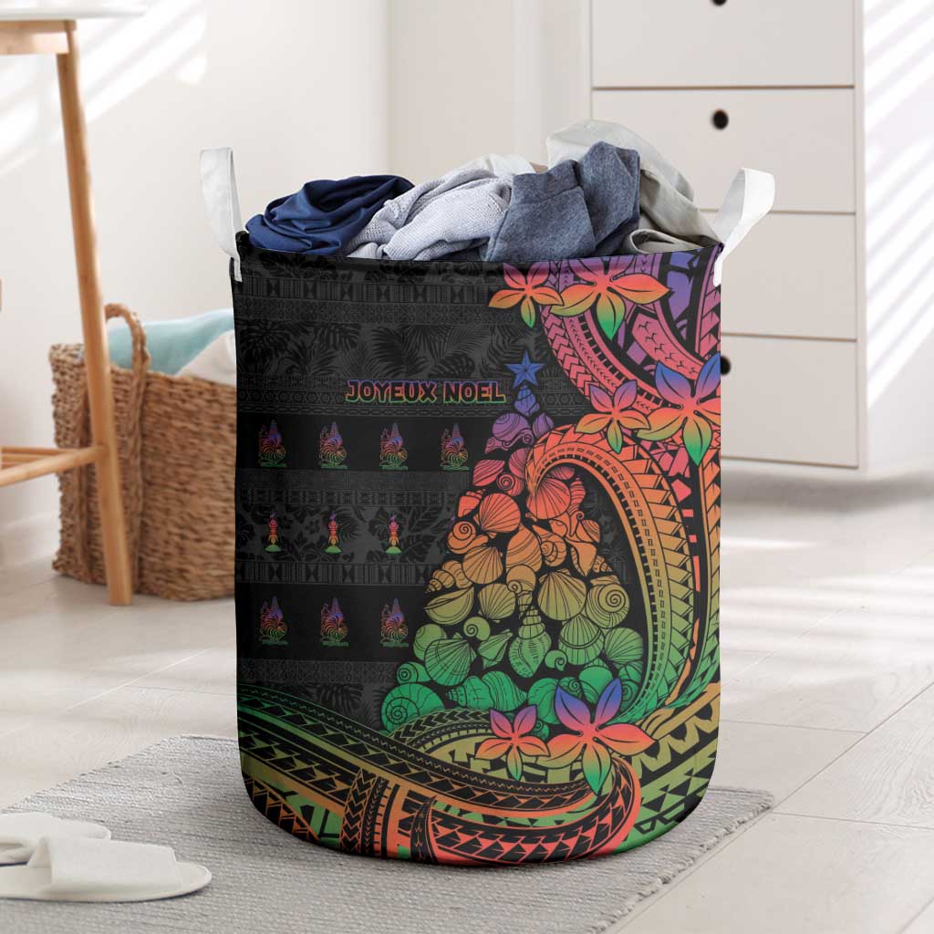 New Caledonia Christmas Laundry Basket Seashell Xmas Tree Tribal Waves - Polynesian Pride