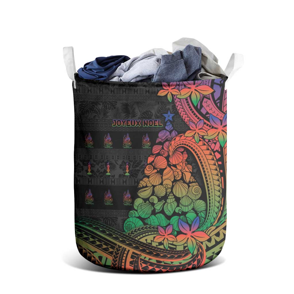 New Caledonia Christmas Laundry Basket Seashell Xmas Tree Tribal Waves - Polynesian Pride