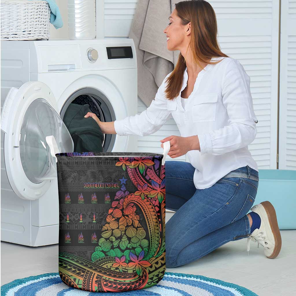 New Caledonia Christmas Laundry Basket Seashell Xmas Tree Tribal Waves - Polynesian Pride