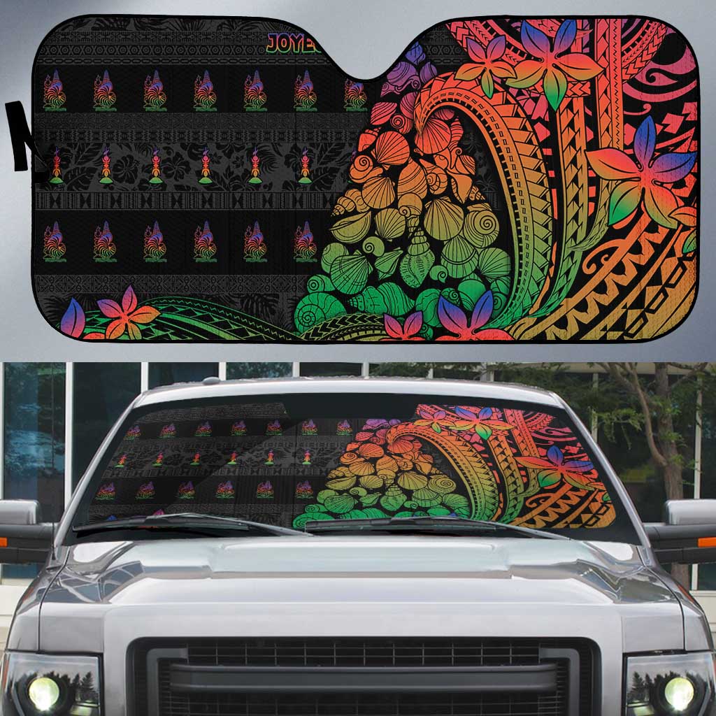 New Caledonia Christmas Auto Sun Shade Seashell Xmas Tree Tribal Waves - Polynesian Pride