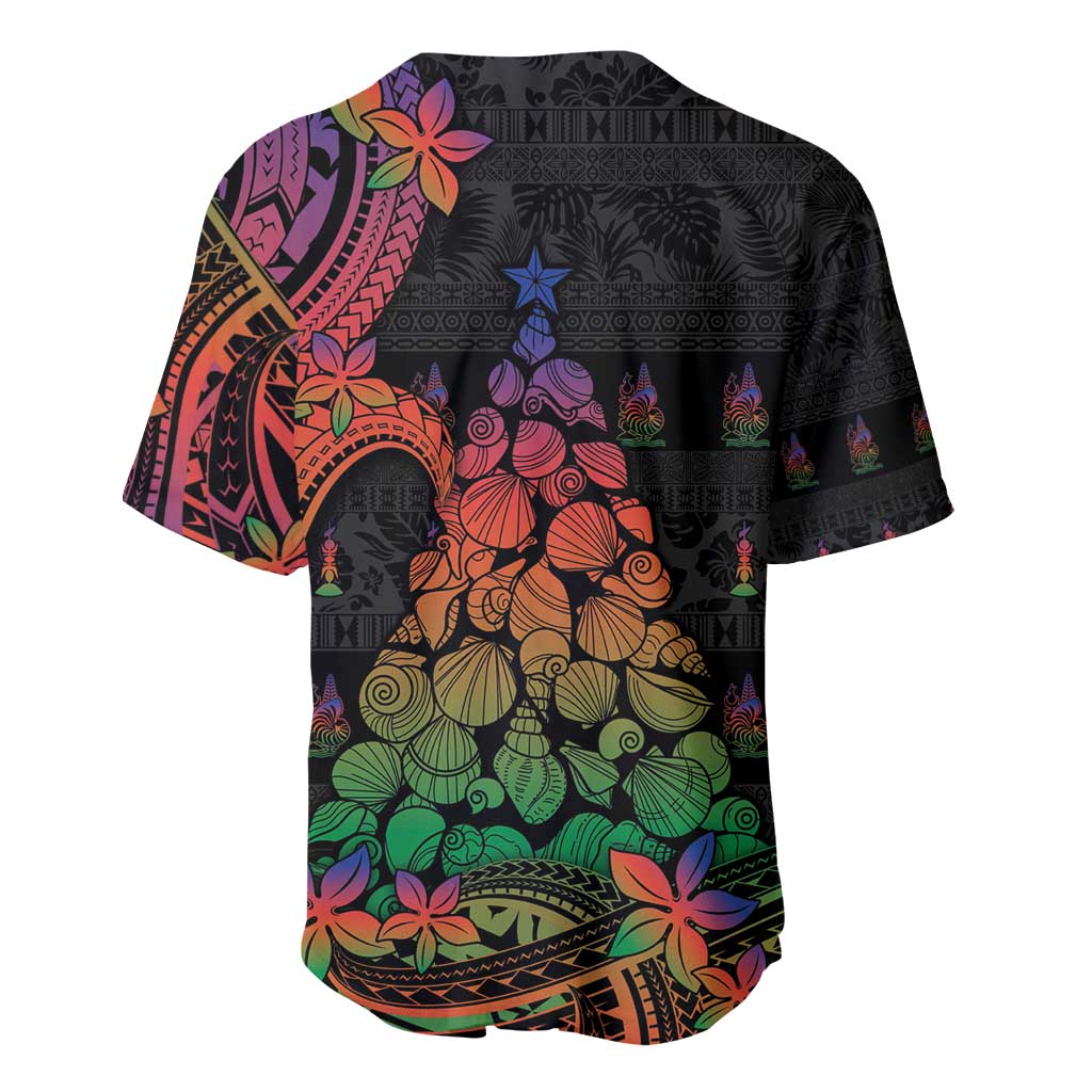 New Caledonia Christmas Baseball Jersey Seashell Xmas Tree Tribal Waves - Polynesian Pride