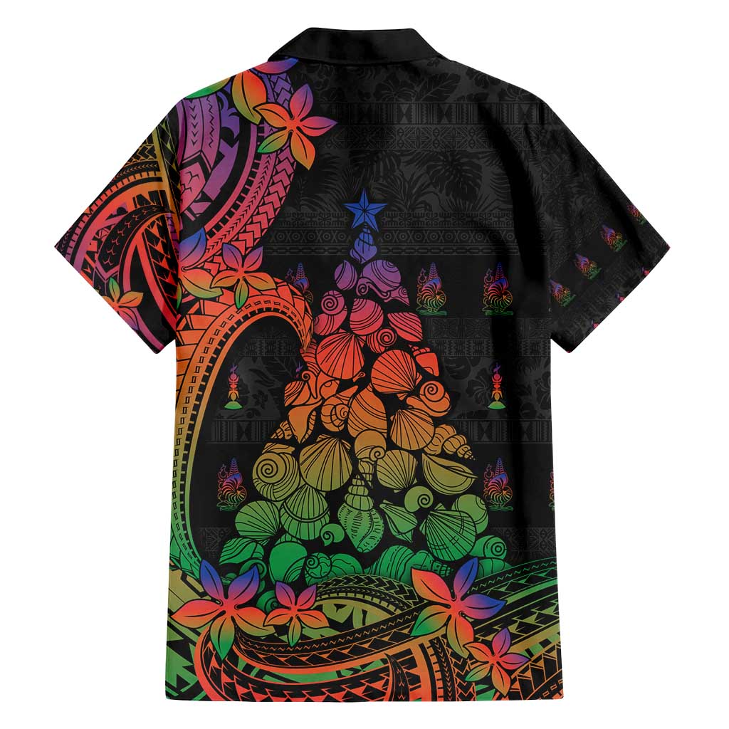 New Caledonia Christmas Family Matching Long Sleeve Bodycon Dress and Hawaiian Shirt Seashell Xmas Tree Tribal Waves - Polynesian Pride