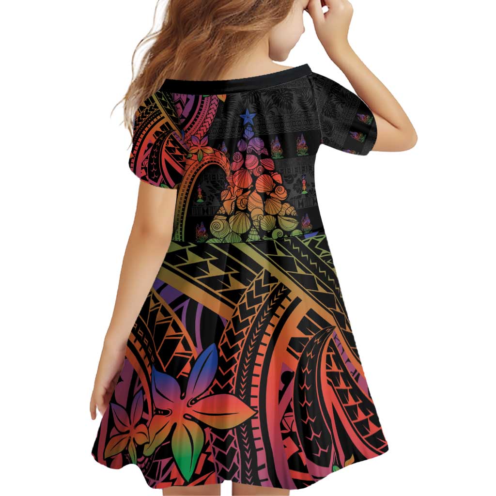 New Caledonia Christmas Family Matching Off Shoulder Short Dress and Hawaiian Shirt Seashell Xmas Tree Tribal Waves - Polynesian Pride