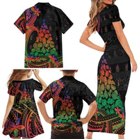 New Caledonia Christmas Family Matching Short Sleeve Bodycon Dress and Hawaiian Shirt Seashell Xmas Tree Tribal Waves - Polynesian Pride