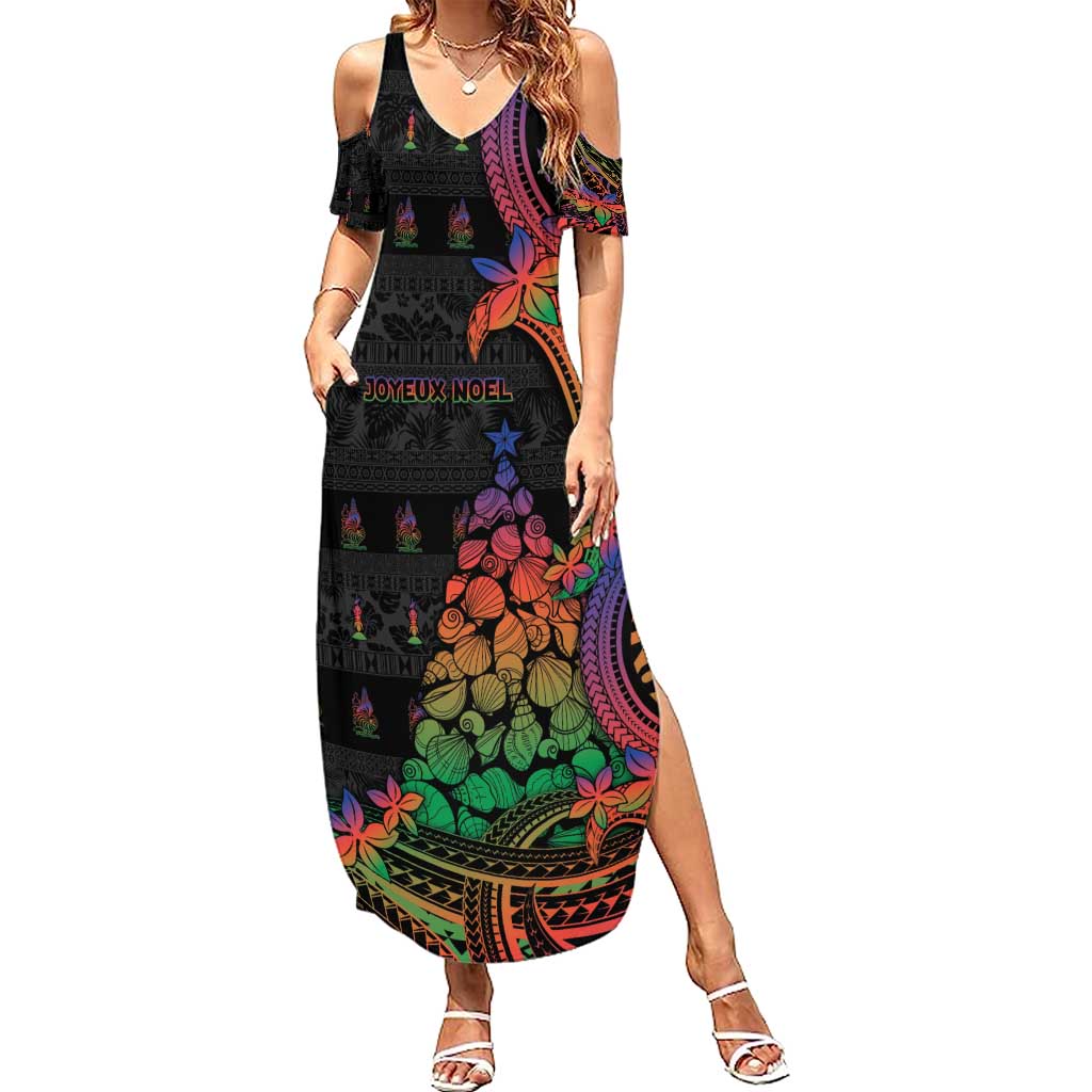 New Caledonia Christmas Family Matching Summer Maxi Dress and Hawaiian Shirt Seashell Xmas Tree Tribal Waves - Polynesian Pride