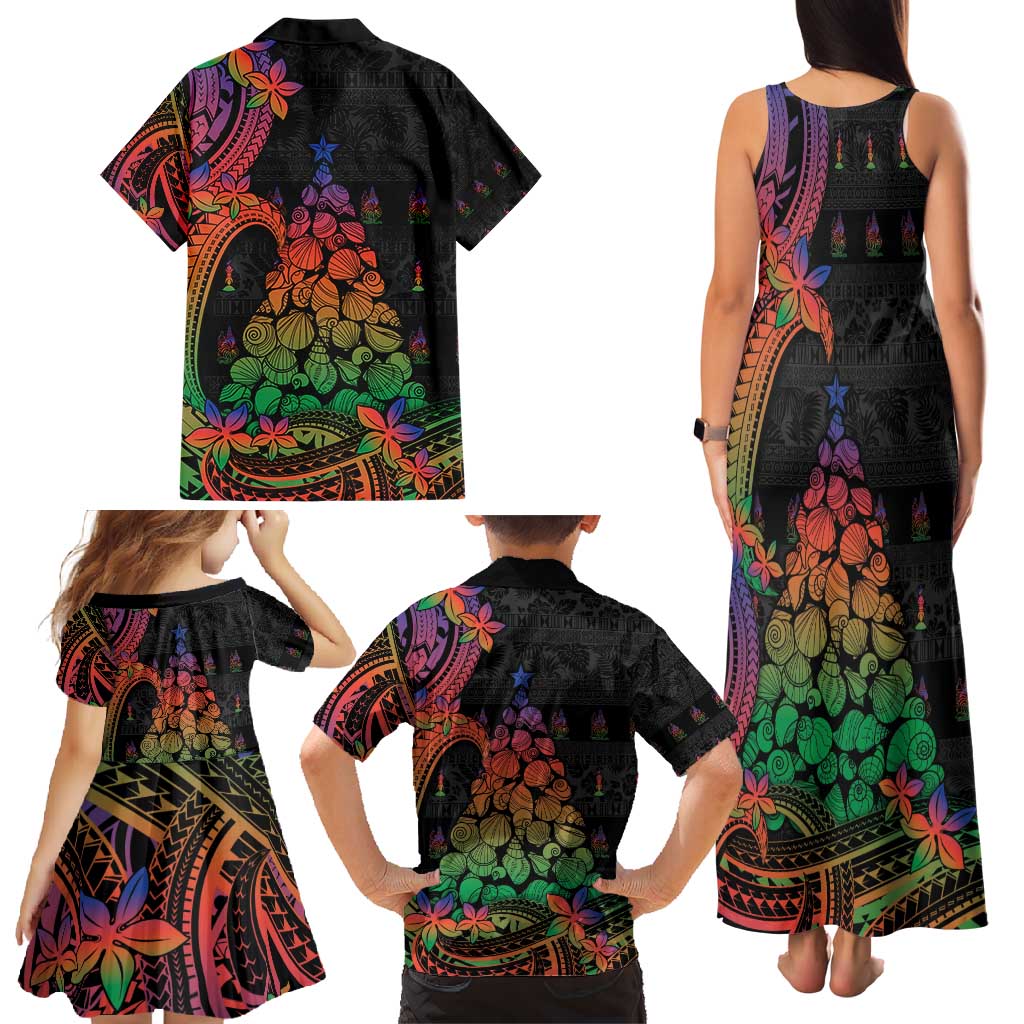 New Caledonia Christmas Family Matching Tank Maxi Dress and Hawaiian Shirt Seashell Xmas Tree Tribal Waves - Polynesian Pride