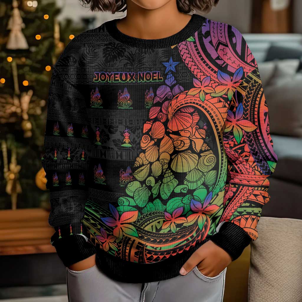 New Caledonia Christmas Kid Ugly Christmas Sweater Seashell Xmas Tree Tribal Waves - Polynesian Pride