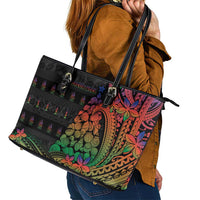 New Caledonia Christmas Leather Tote Bag Seashell Xmas Tree Tribal Waves - Polynesian Pride