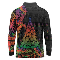 New Caledonia Christmas Long Sleeve Polo Shirt Seashell Xmas Tree Tribal Waves - Polynesian Pride