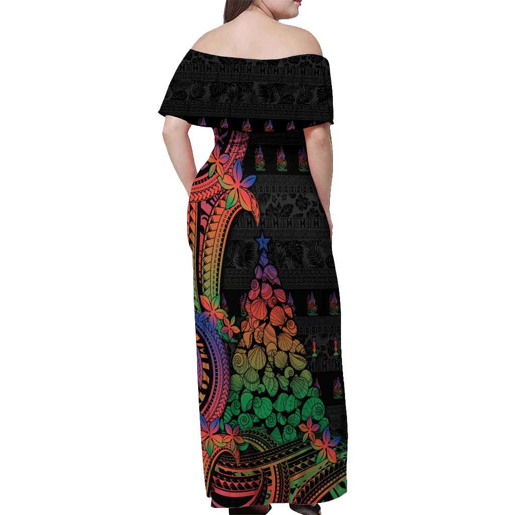 New Caledonia Christmas Off Shoulder Maxi Dress Seashell Xmas Tree Tribal Waves - Polynesian Pride