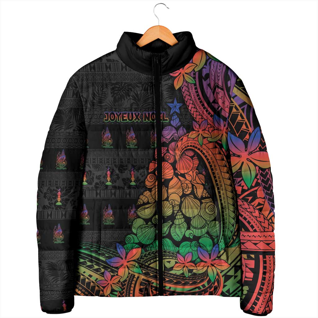 New Caledonia Christmas Padded Jacket Seashell Xmas Tree Tribal Waves - Polynesian Pride