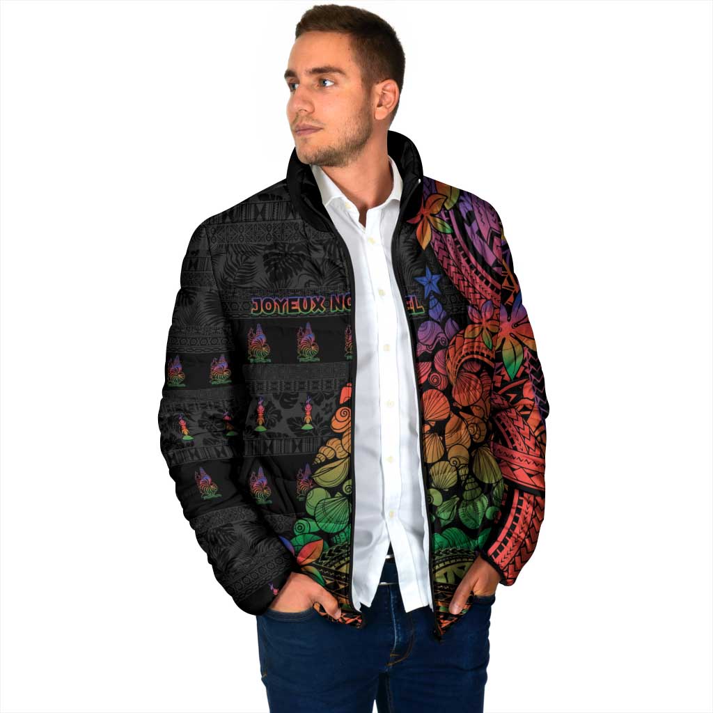 New Caledonia Christmas Padded Jacket Seashell Xmas Tree Tribal Waves - Polynesian Pride