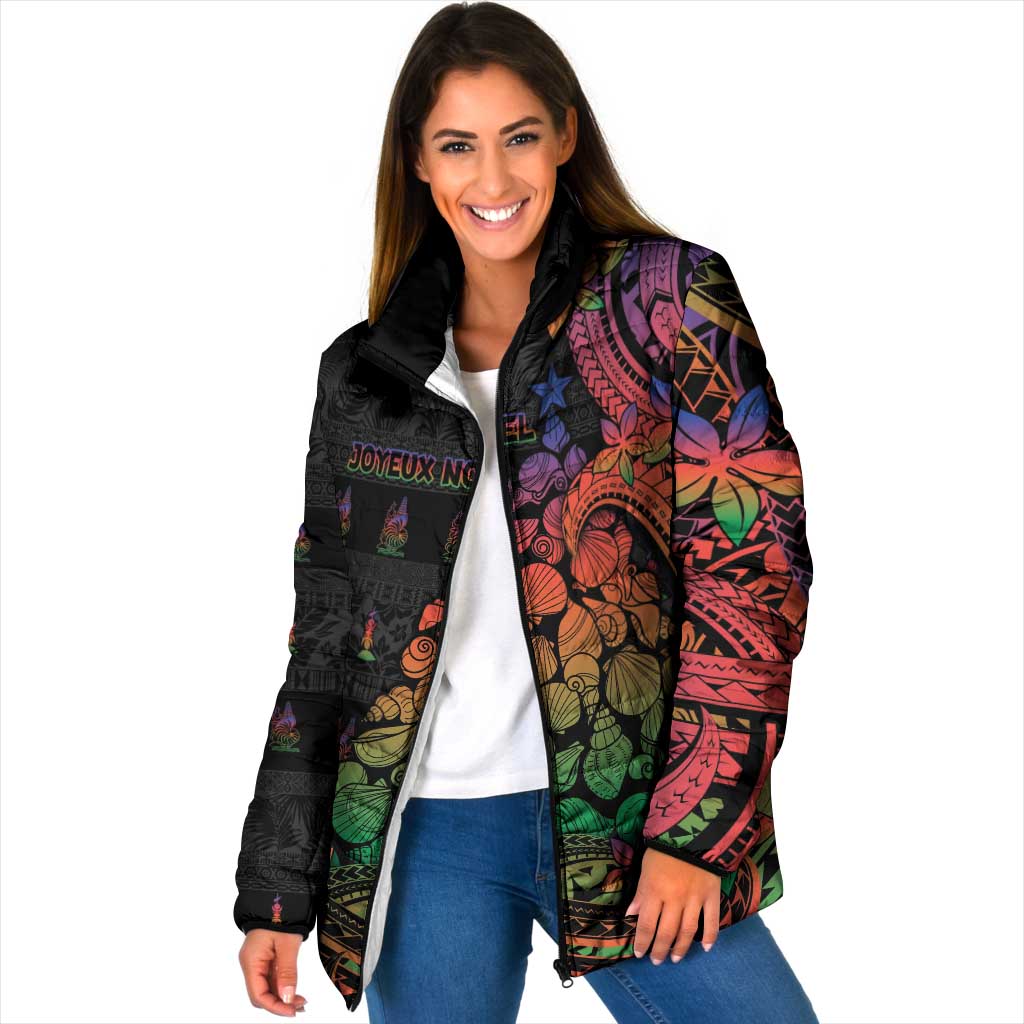 New Caledonia Christmas Padded Jacket Seashell Xmas Tree Tribal Waves - Polynesian Pride