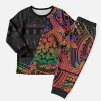 New Caledonia Christmas Pajama Set Seashell Xmas Tree Tribal Waves - Polynesian Pride