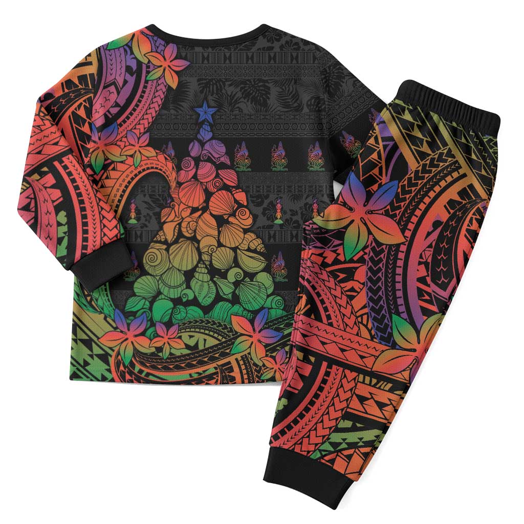New Caledonia Christmas Pajama Set Seashell Xmas Tree Tribal Waves - Polynesian Pride