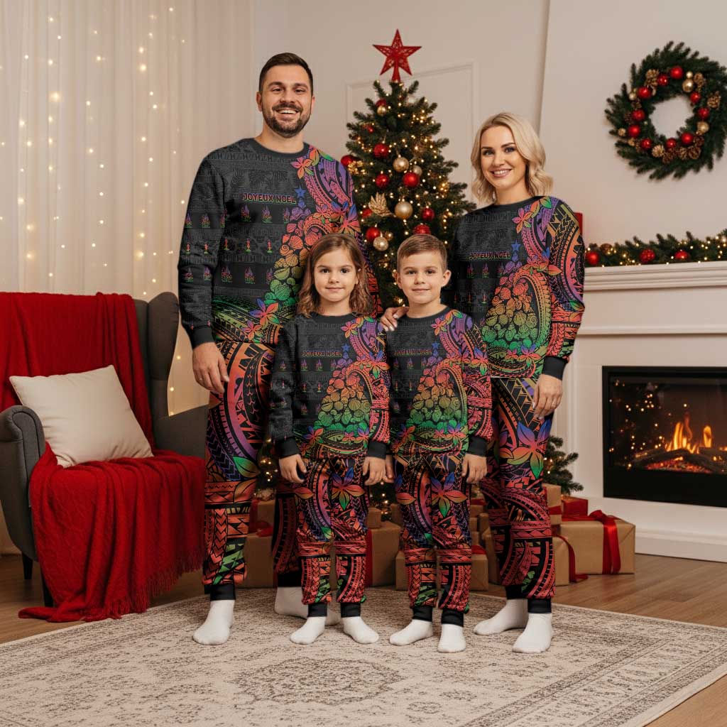 New Caledonia Christmas Pajama Set Seashell Xmas Tree Tribal Waves - Polynesian Pride