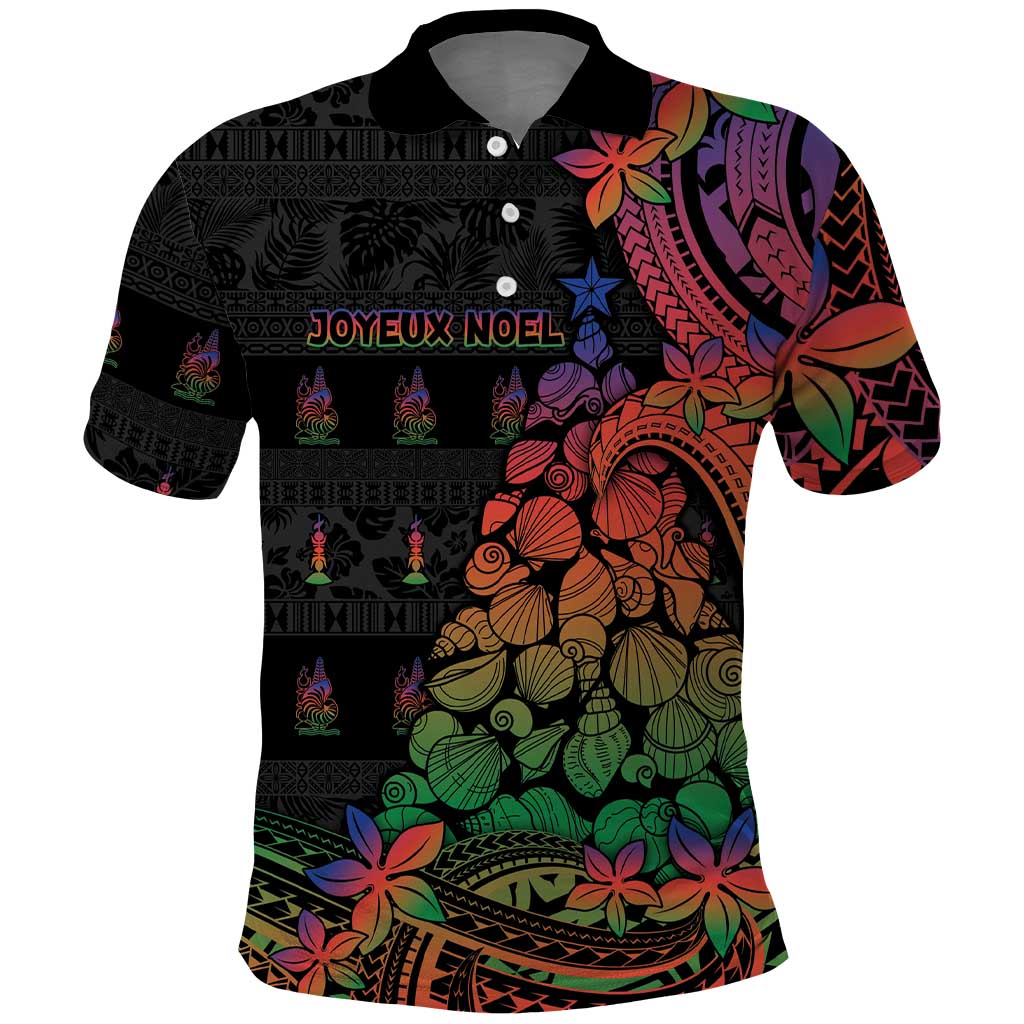 New Caledonia Christmas Polo Shirt Seashell Xmas Tree Tribal Waves - Polynesian Pride