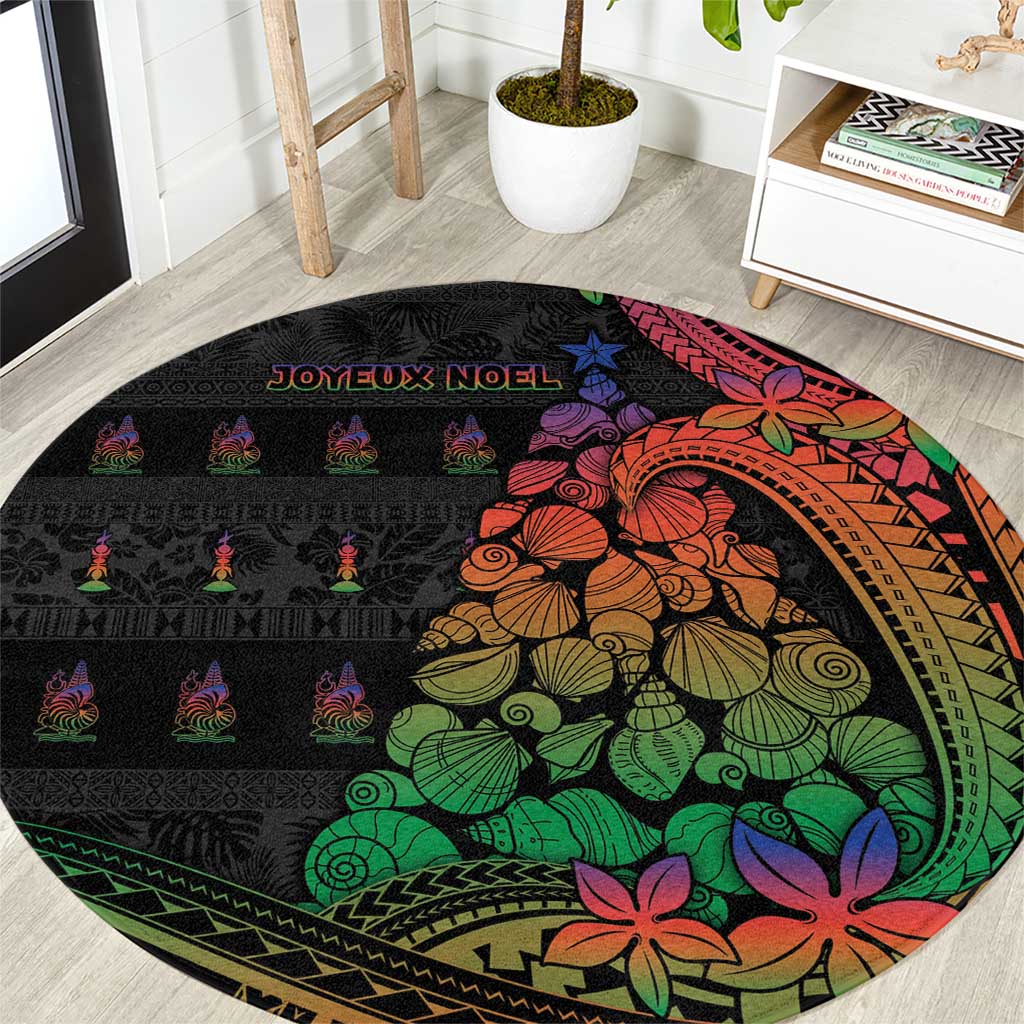 New Caledonia Christmas Round Carpet Seashell Xmas Tree Tribal Waves - Polynesian Pride